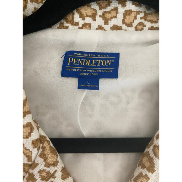 Women's Pendleton Linen Blend Leopard Animal Print Lightweight Neutral Blazer L - Picture 5 of 7